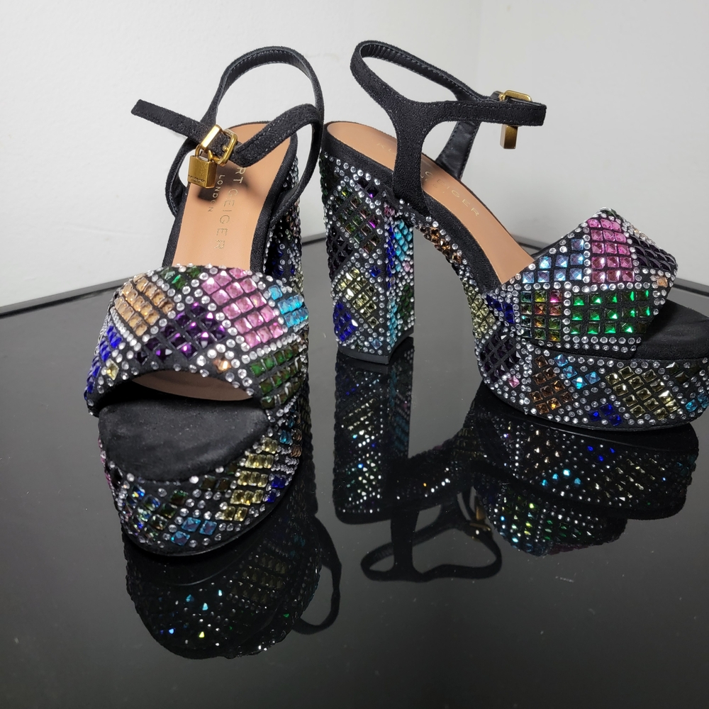 Kurt Geiger Brixton Women's Black Multi-Color Platform Heels Size 6 - Picture 6 of 12
